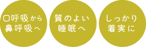 口呼吸から鼻呼吸へ・質のよい睡眠へ・しっかり着実に